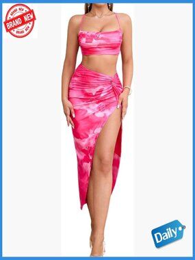 Two Piece Skirt Sets Asymmetrical High Slit Night Out Dress Set
